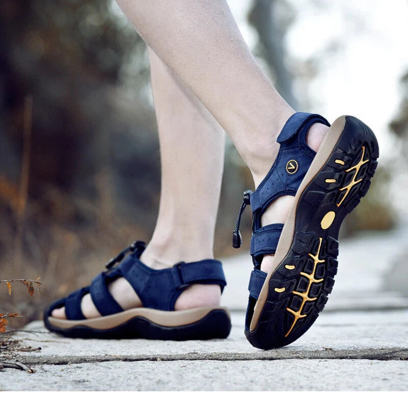Men's Leather Sandals Closed Toe Beach Nonslip Summer Outdoor Sport Hiking Shoes