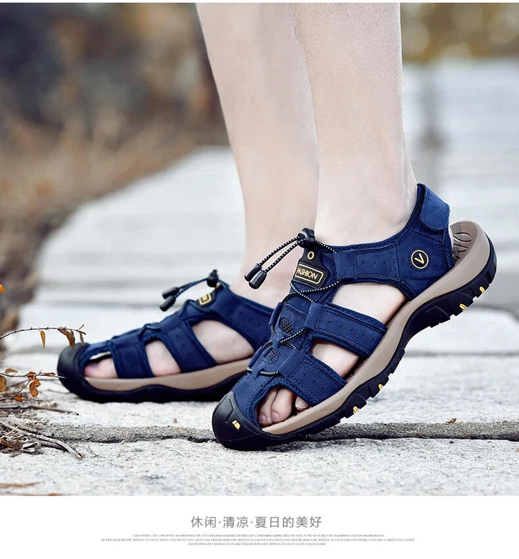 Leather Mens Shoes Summer Outdoor Beach Sandals Lightweight Comfortable Slippers