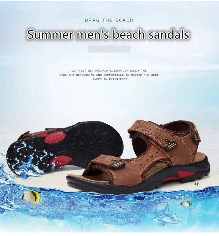 Casual Men Leather Soft Sandals Comfortable Beach Slippers Breathable Sneakers