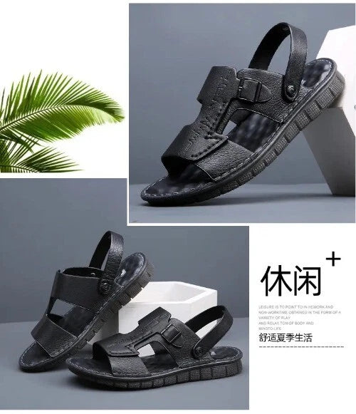 Fashion Mens Casual Beach Sandals Top Layer Cowhide Slippers Summer Shoes