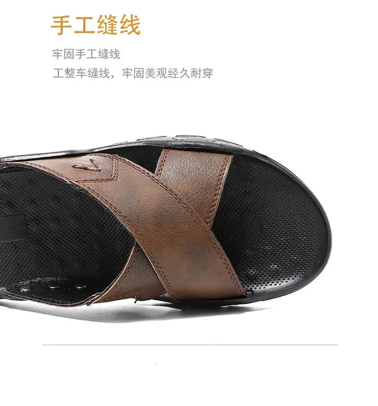 38-48 Plus Size Men's Flats Leather Open Toe Slippers Sandals Summer Beach Shoes