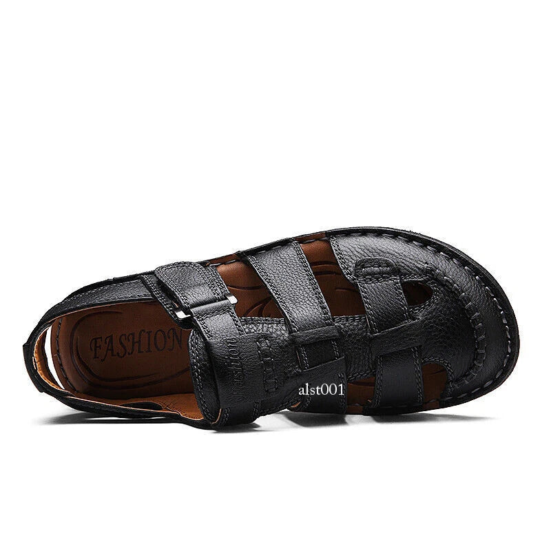 Genuine Leather Mens Casual Sandals Outdoor Beach Roman Garden Slippers Sneakers