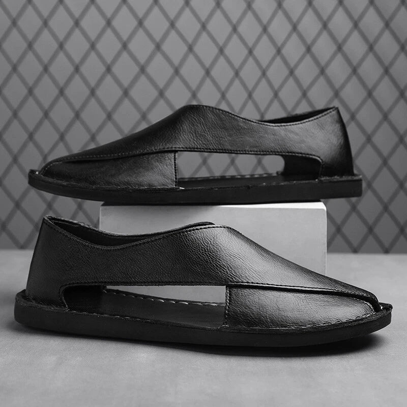 Men’s Leather Sandals Summer Beach Leather Casual Slippers Outdoor Hiking Shoes