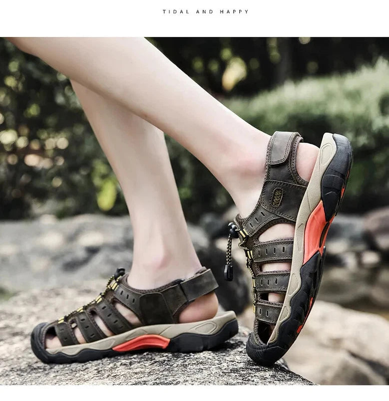 Men's Sandals Soft Leather Sandals Beach Shoes Outdoor Summer Comfort Slippers