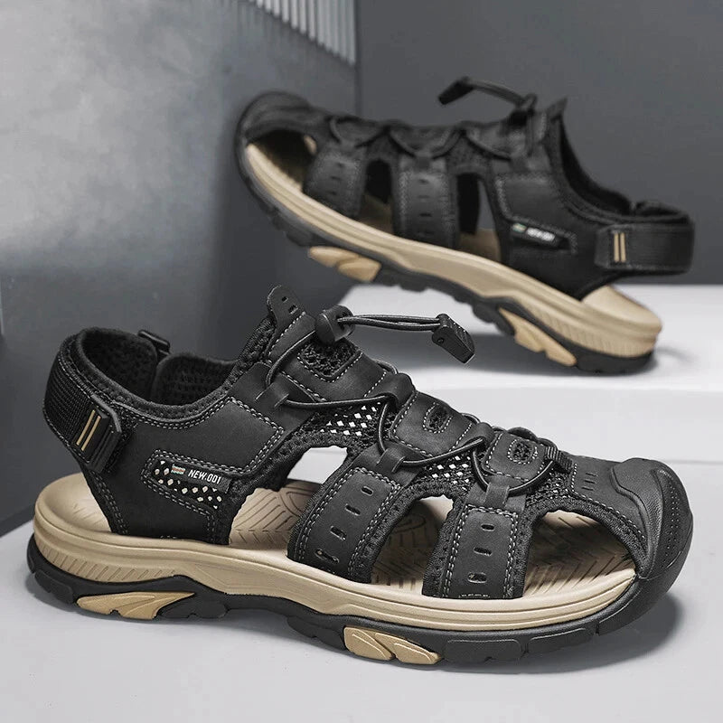 Summer Men's Leather Sandals Hollow Outdoor Sandals Slippers Beach Sandals
