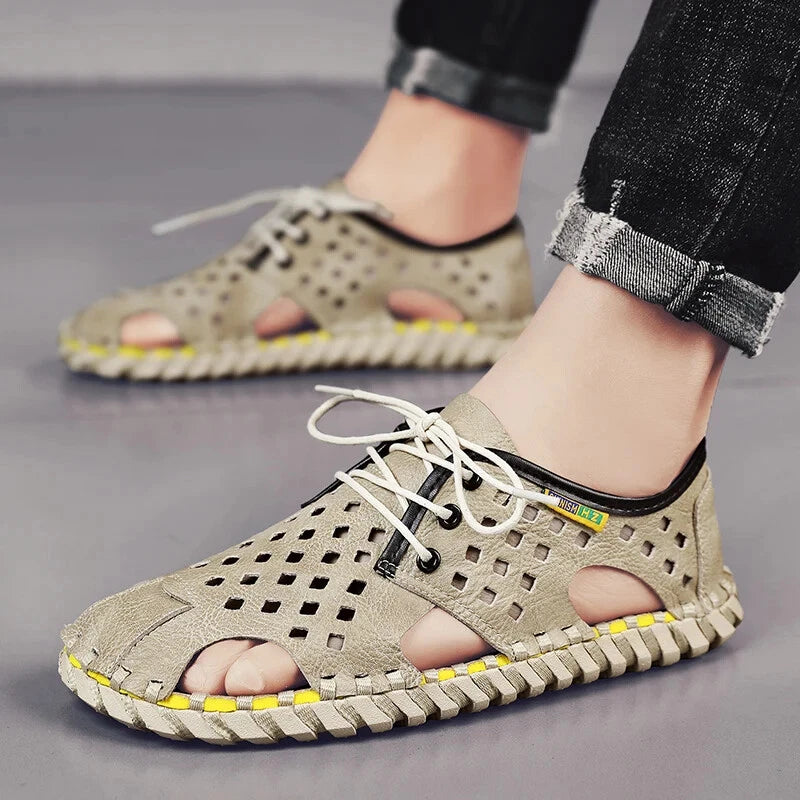 Men's Handmade Slippers Summer Sandals Leather Beach Non-slip Open-toe Sandals