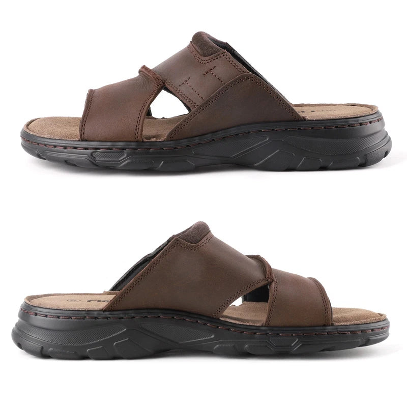 riemot men's leather sandals thick bottom non-slip lightweight slippers