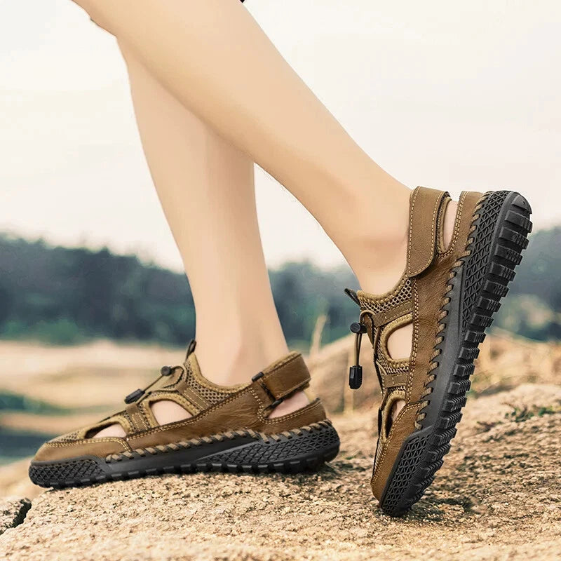 Men Mesh Walking Shoes Hollow Breathable Sandals Handmade Soft Beach Slippers