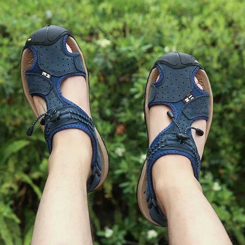 Breathable Men's Sandals Leather Non Slip Beach Slippers Comfort Casual Shoes
