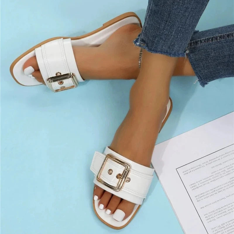 Women Office White Flat Slippers Summer Sandy Beach Sandals Women Shoes