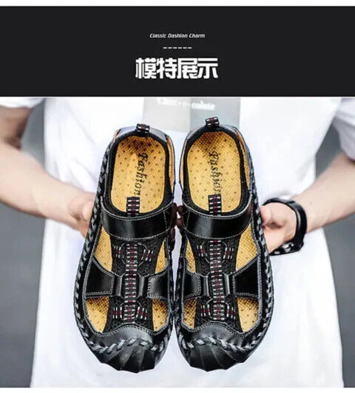 Handmade Men Slippers Cow Leather Soft Beach Sandals Light Comfort Walking Shoes