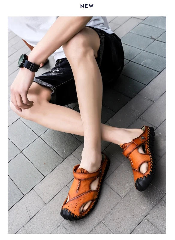 Genuine Leather Men's Sandals Summer Beach Slippers Casual Outdoor Beach Shoes