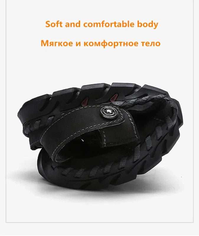Genuine Leather Men Sandals Half Drag Beach Slippers Handmade Casual Sneakers