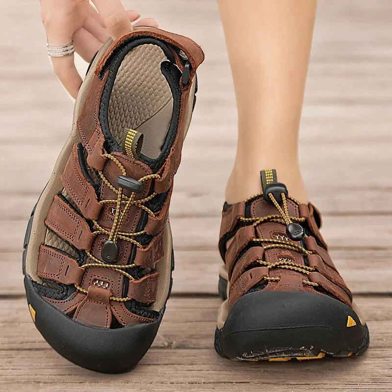Genuine Leather Men's Sandals Breathable Casual Shoes Outdoor Beach Slippers