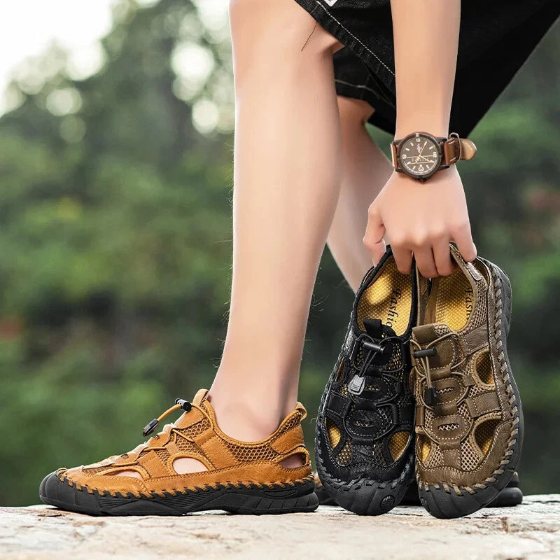 Handmade Men Sandal Mesh Breathable Anti Slip Beach Shoes Comfort Soft Slippers