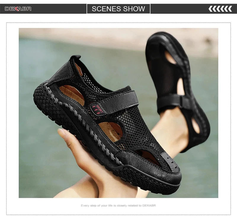 Male Casual Shoes Mesh Breathable Slip on Beach Slippers Handmade Wading Shoes