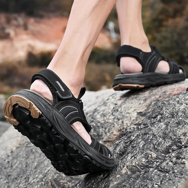 Handmade Men Sandals Breathable Leather Walking Shoes Waterproof Beach Slippers