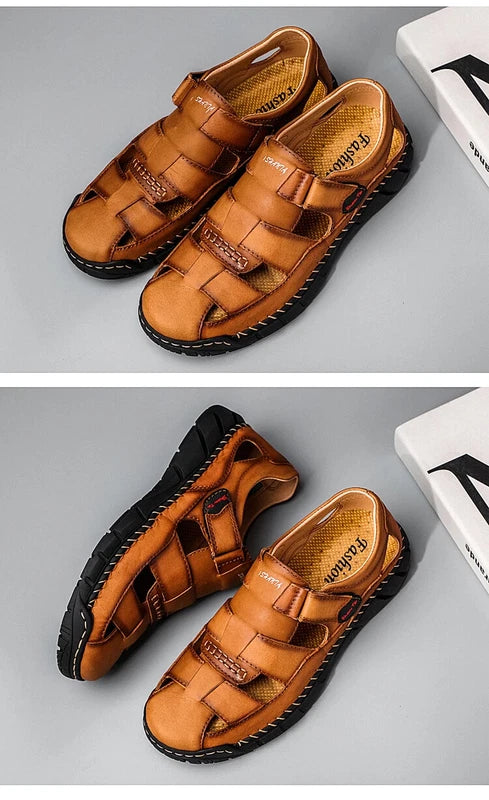 Leather Men's Sandals Summer Beach Slippers Comfortable Outdoor Casual Shoes
