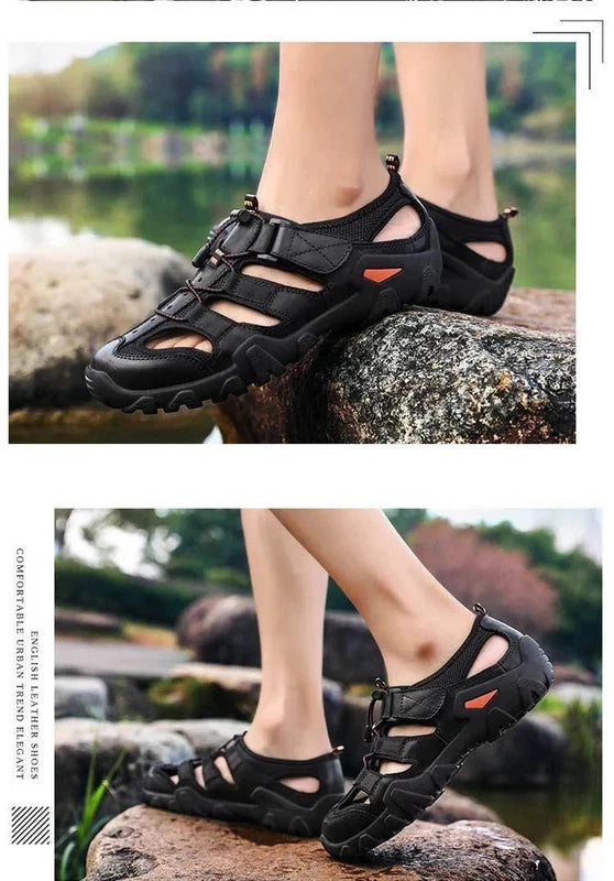 Summer Men Beach Shoes with Hollowed Out Water Wading Shoes Lightweight Slippers