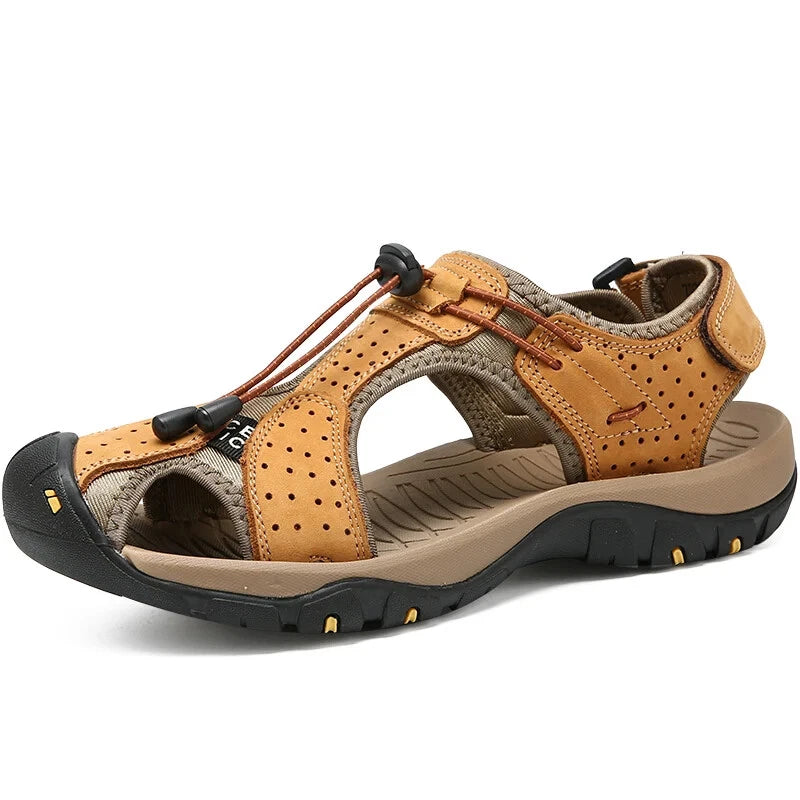 Breathable Men's Sandals Leather Non Slip Beach Slippers Comfort Casual Shoes