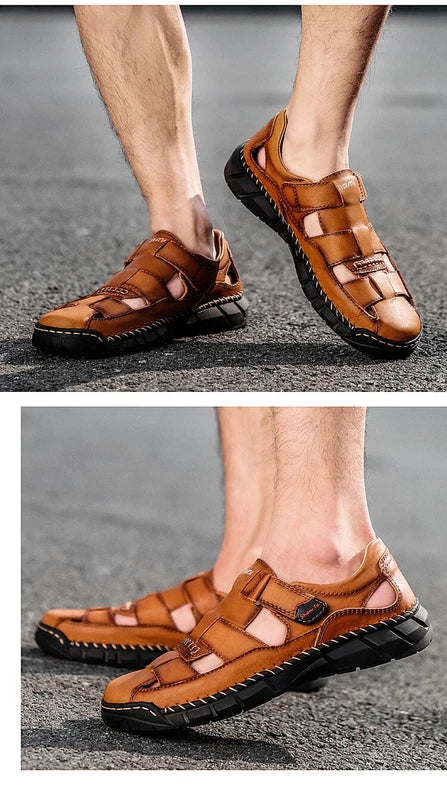 Leather Men's Sandals Summer Beach Slippers Comfortable Outdoor Casual Shoes