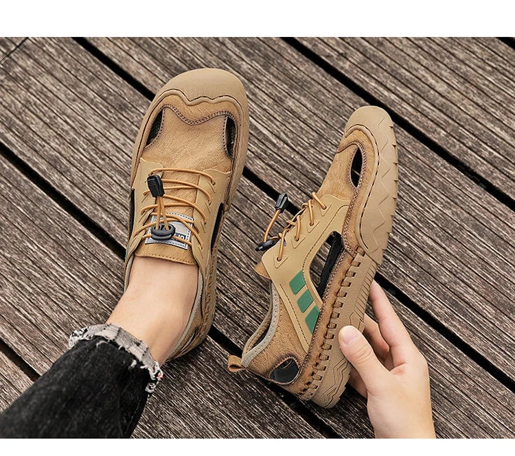 Handmade Men Leather Sandals Non Slip Light Hiking Shoes Comfort Beach Slippers