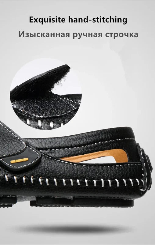 Men's Sandals Summer Leather Breathable Beach Slippers Flat Soft-Soled Shoes