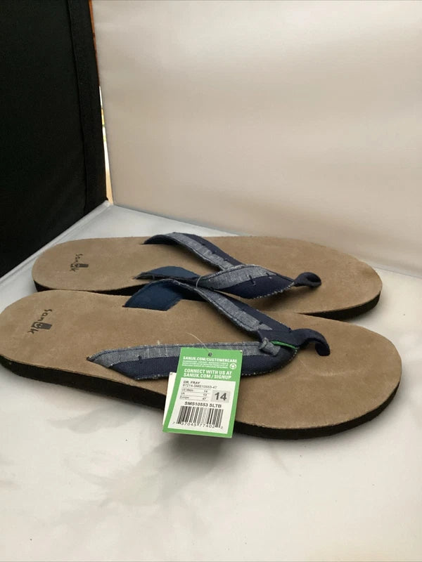 Sanuk Flip Flops Mens Blue Suede Leather Canvas Comfort Sandals Slippers Dr Fray