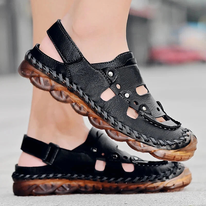 Summer Men's Sandals Leather Causal Shoes Outdoor Wear Resistance Beach Slippers