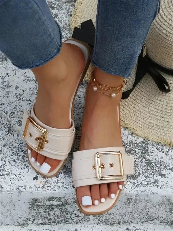 Women Office White Flat Slippers Summer Sandy Beach Sandals Women Shoes