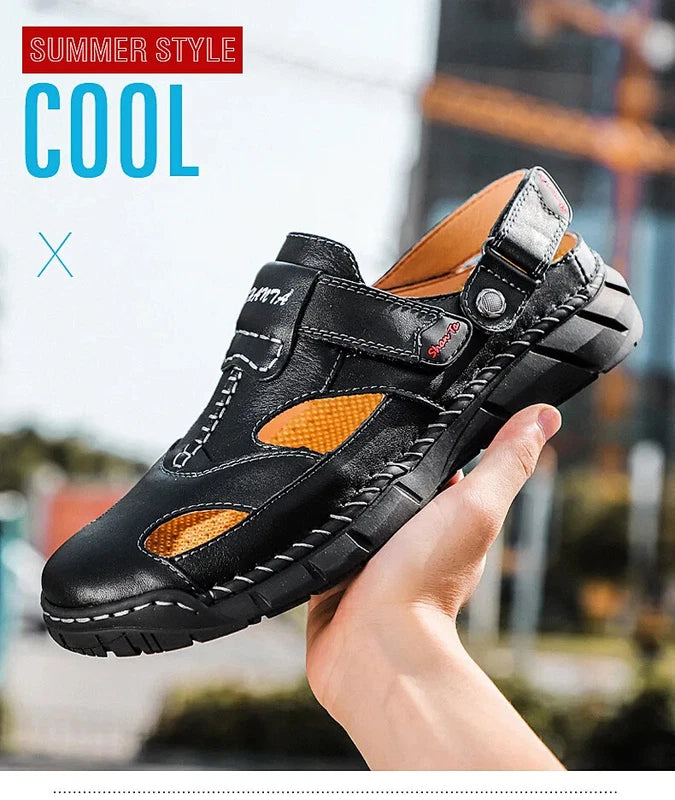 Classic Men Sandals Soft Leather Beach Slippers Outdoor Casual Lightweight Shoes