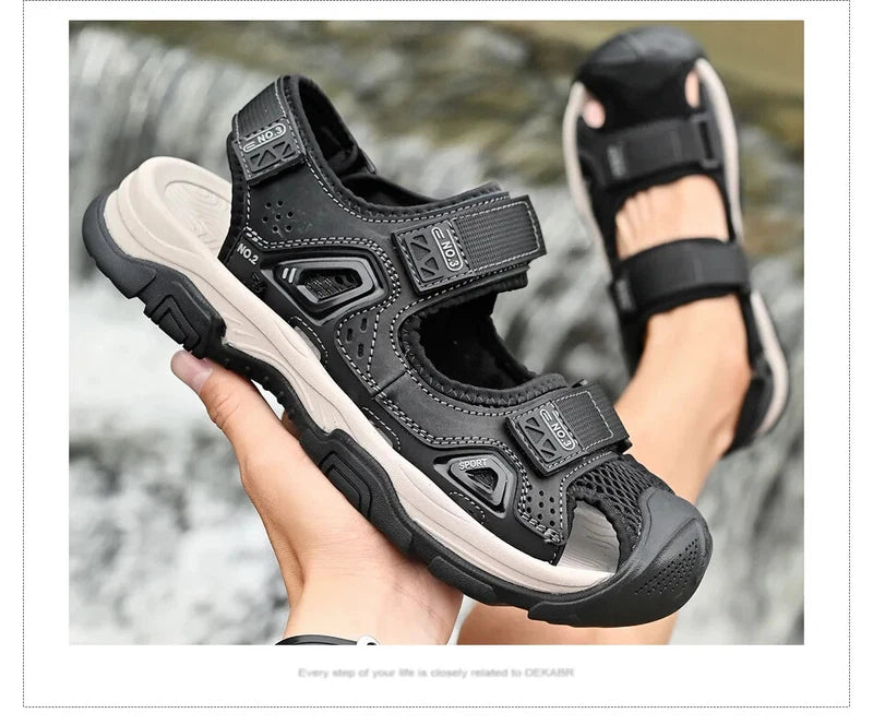 Male Leather Casual Sandals Summer Breathable Slippers Comfortable Beach Shoes