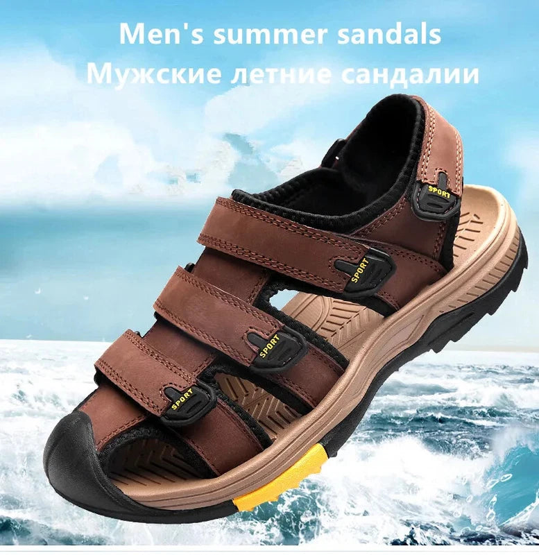 Summer Men Sandals Genuine Leather Casual Sneakers Breathable Beach Slippers