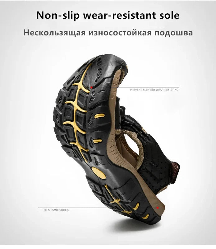 Breathable Men's Sandals Leather Non Slip Beach Slippers Comfort Casual Shoes