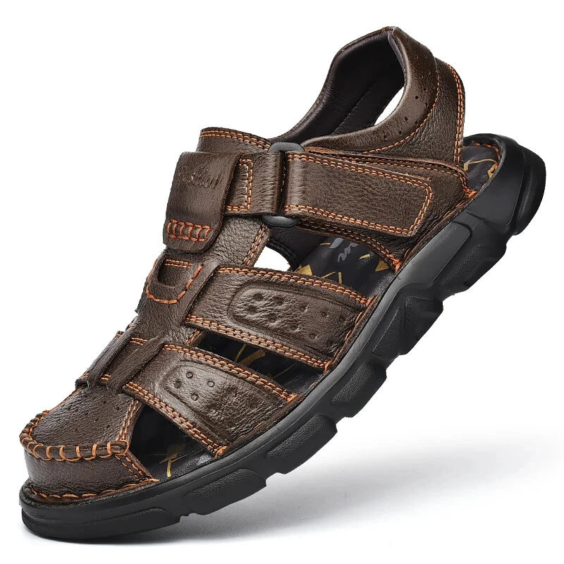 Leather Men Sandals Slip-on Lightweight Soft Hiking Shoes Beach Casual Slippers