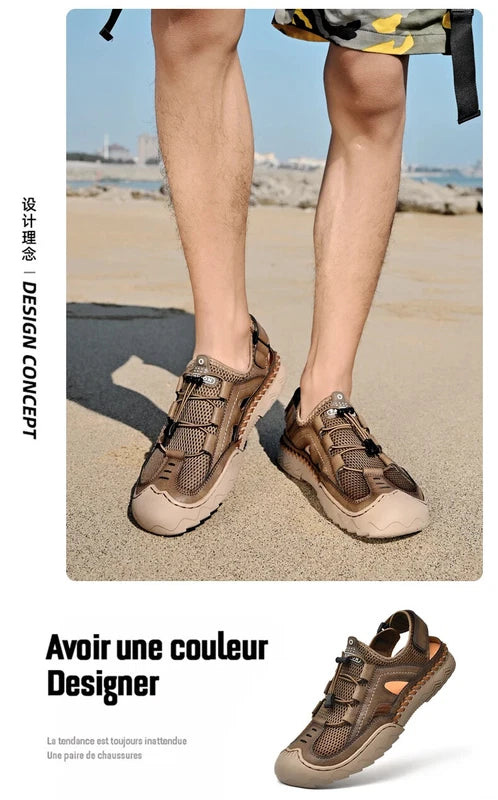 Men Handmade Sandals Breathable Mesh Slippers Outdoor Lightweight Beach Sneakers