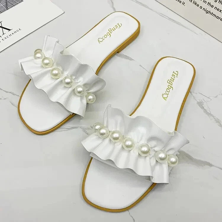 Women Faux Pearl Sandals Slippers Summer Sandy Beach Sandals Women Shoes