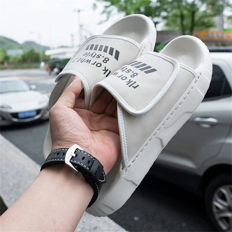 Men's Leather Slides Open Toe Summer Slippers Comfort Casual Sandals