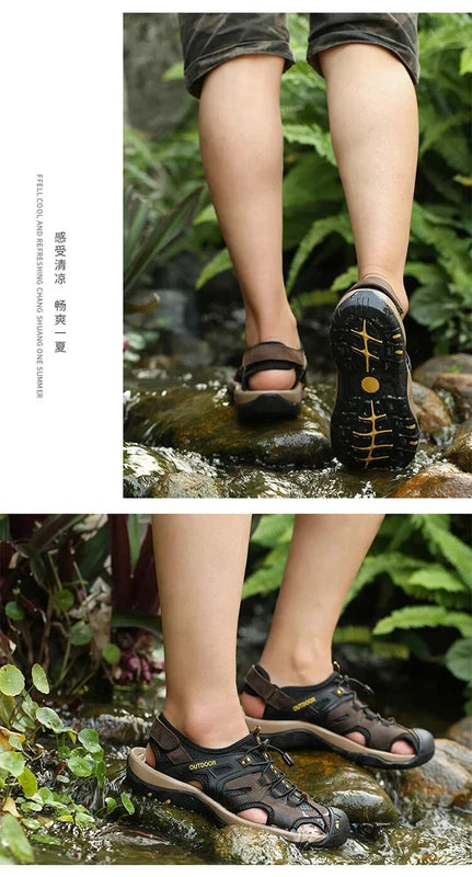 Summer Beach Men's Sandals Lightweight Slippers Leather Walking Non-Slip Shoes