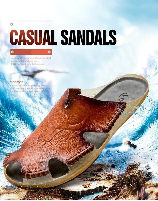Men Leather Non-Slip Slippers Comfort Beach Sandals Summer Classics Flip Flops