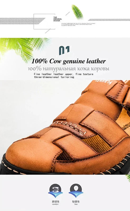 Genuine Leather Sandals Breathable Beach Slippers Comfortable Casual Sneakers