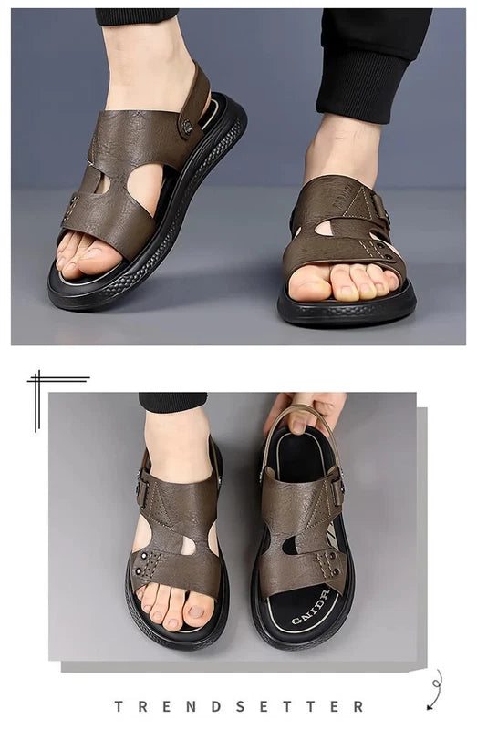 Men's Soft Sole Slippers Non-slip Summer Leather Sandals Leisure Beach Shoes