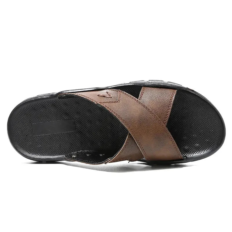 38-48 Plus Size Men's Flats Leather Open Toe Slippers Sandals Summer Beach Shoes