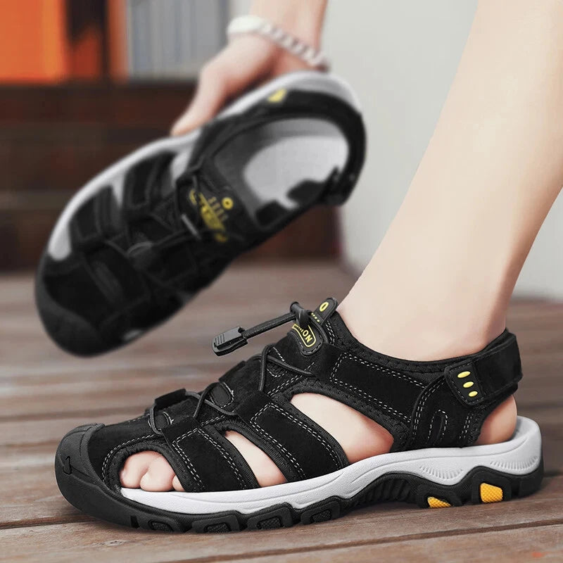 Men Handmade Sandals Summer Leather Soft Slippers Light Breathable Beach Shoes