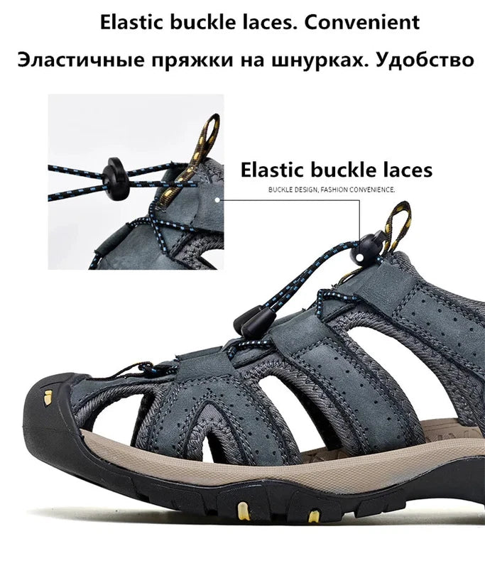 Men Waterproof Leather Sandals Breathable Causal Sneakers Light Beach Slippers