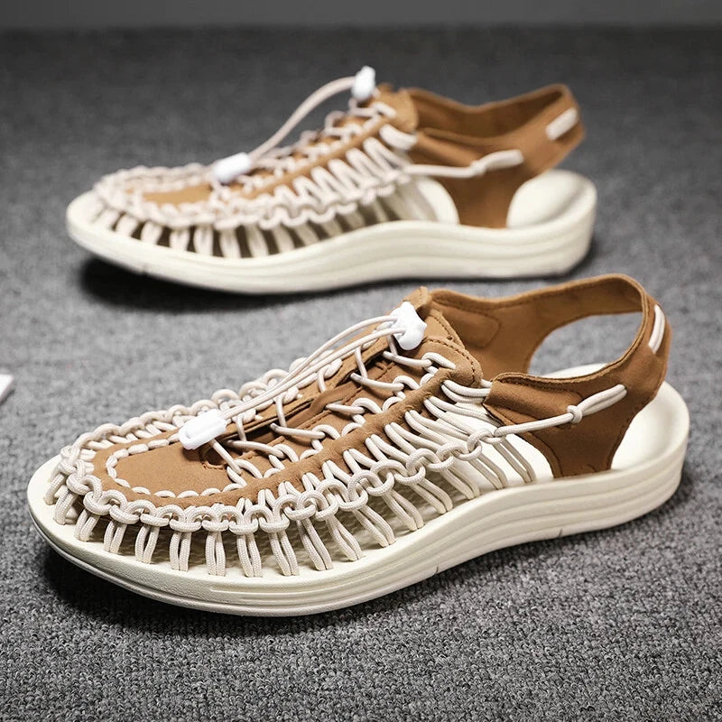 Summer Men Sandals Outdoor Slippers Weaving Beach Flat Breathable Casual Shoes
