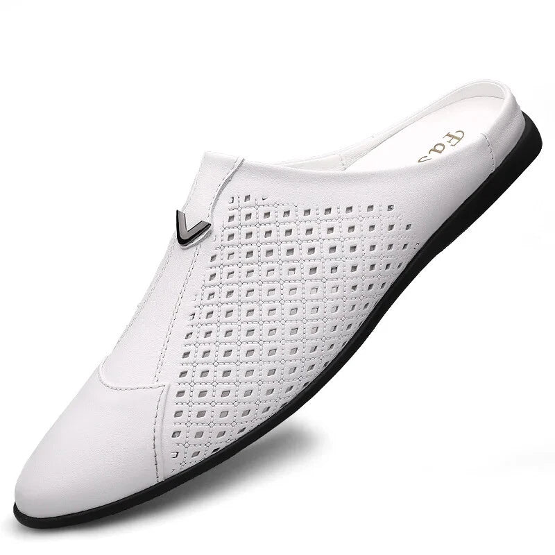 Men Leather Casual Slippers Half Drag Waterproof Loafers Non-slip Soft Sandals