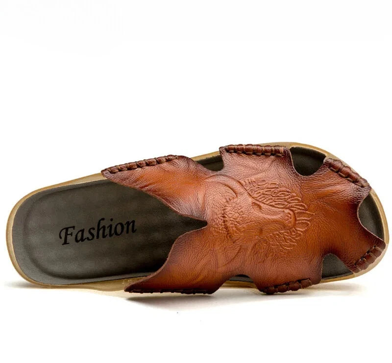 Men Leather Non-Slip Slippers Comfort Beach Sandals Summer Classics Flip Flops