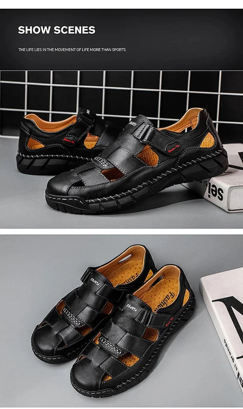 Leather Men's Sandals Summer Beach Slippers Comfortable Outdoor Casual Shoes