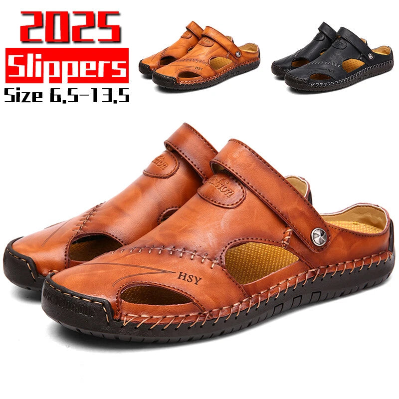 Men’s Sandals Leather Slippers Shoes Outdoor Beach Breathable Casual Shoes